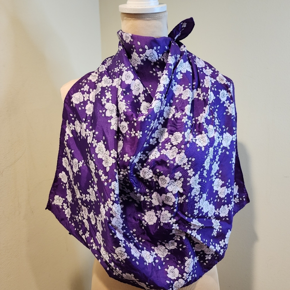 Purple Floral Scarf with White Blossom Print